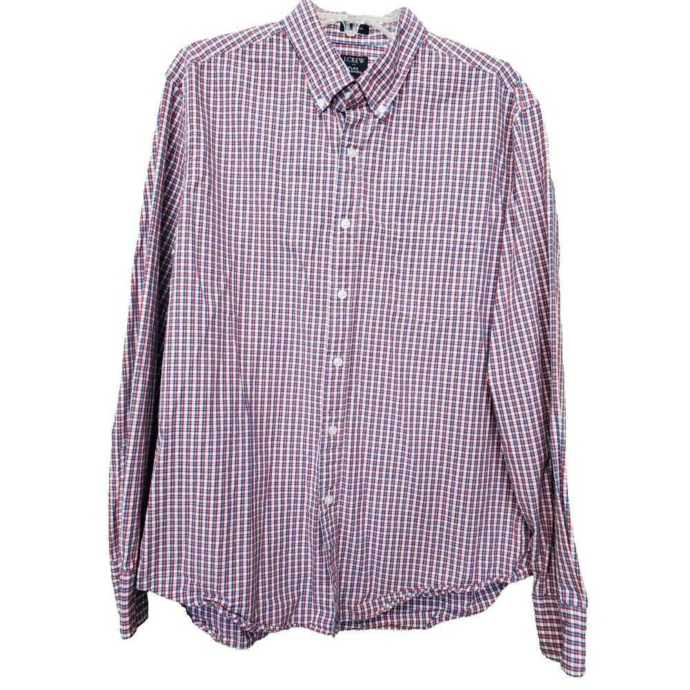 J.Crew Men's Classic Flex Washed Cotton Blend Plaid Long Sleeve Button-Up Sz LGE